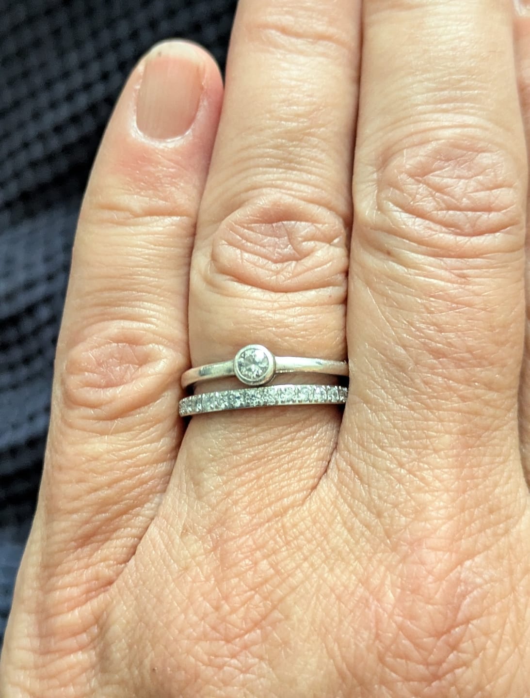 Customer photo review of 2mm White Gold Full Glitz Eternity Ring | Cubic Zirconia Stacking Ring