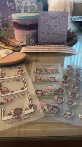 Reviewer's Sticker Subscription items, featuring fairy character sticker sheets and decorative photo frame stickers.