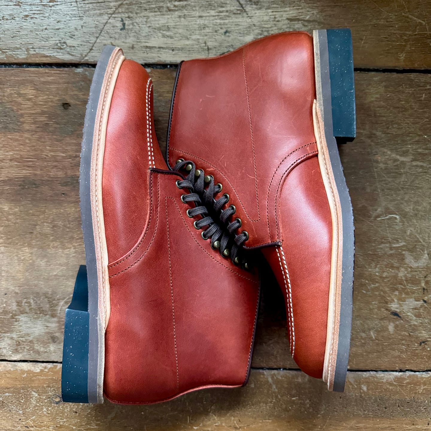Customer photo review of Indiana MocToe Boot - luosjiet®boots - BrickRed Full Grain Cowhide