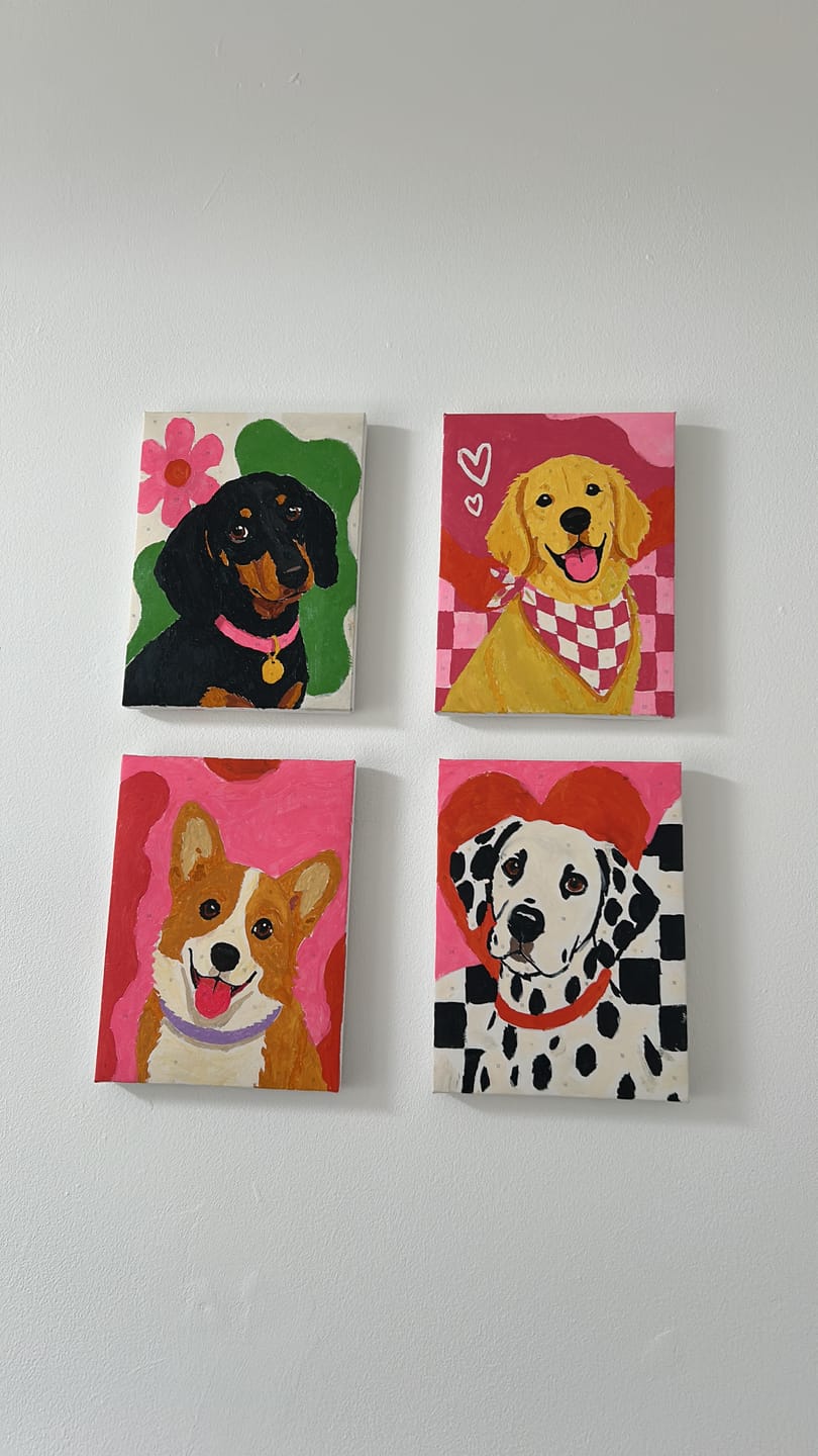 Customer photo review of 4 Mini Paintings - Dog Squad Set