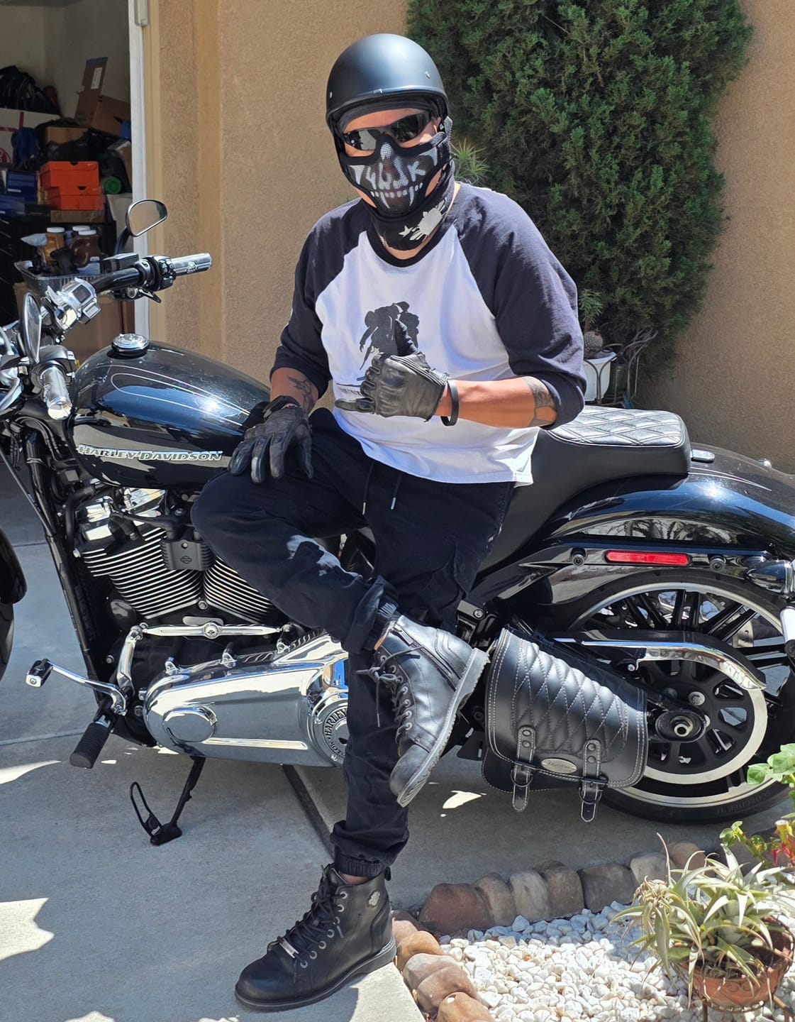 Customer photo review of Smallest & Lightest DOT Reversible Helmet Curved Style - Matte Black
