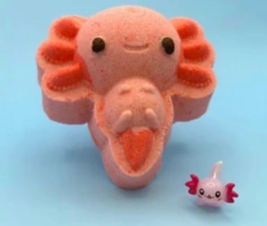 Customer photo review of Kawaii Axoxtl Kids Bath Bomb with Axolotl Toy Inside