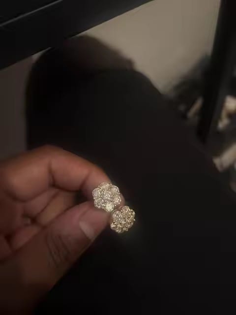 Customer photo review of VVS Moissanite Cluster Flower Stud Earrings 8MM-15MM Screw Back Hip Hop
