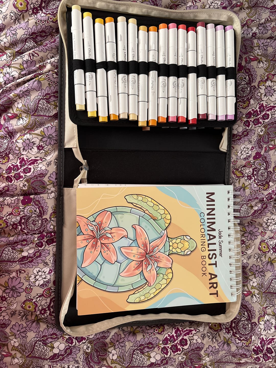 Customer photo review of Ohuhu x Jade Summer Alcohol Markers & Coloring Book Set, 47 Colors + 1 Colorless Blender, Honolulu B, Brush & Fine Dual Tips