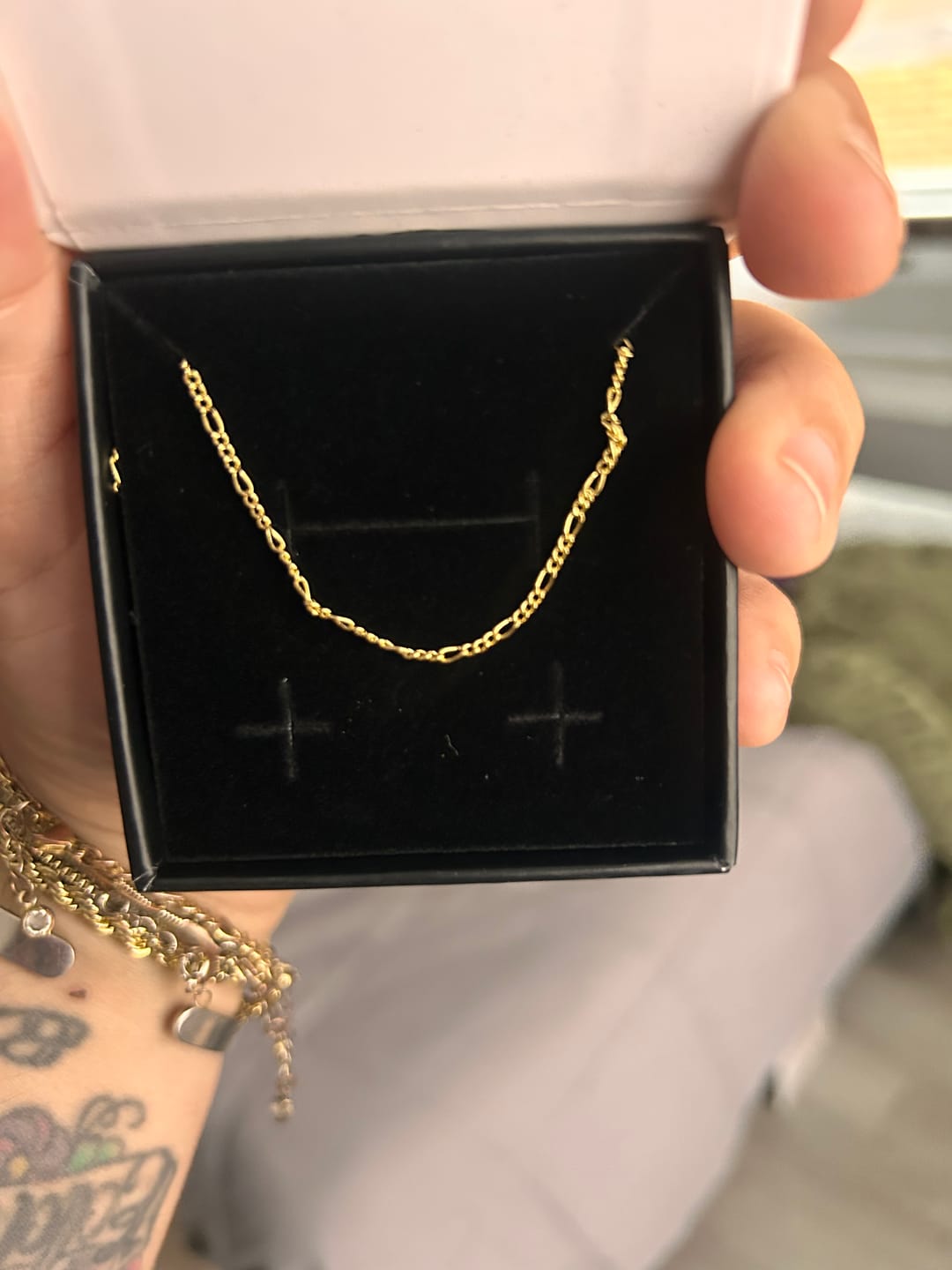 Customer photo review of Victoria 18k White Gold Plated Stacking Necklace Chain