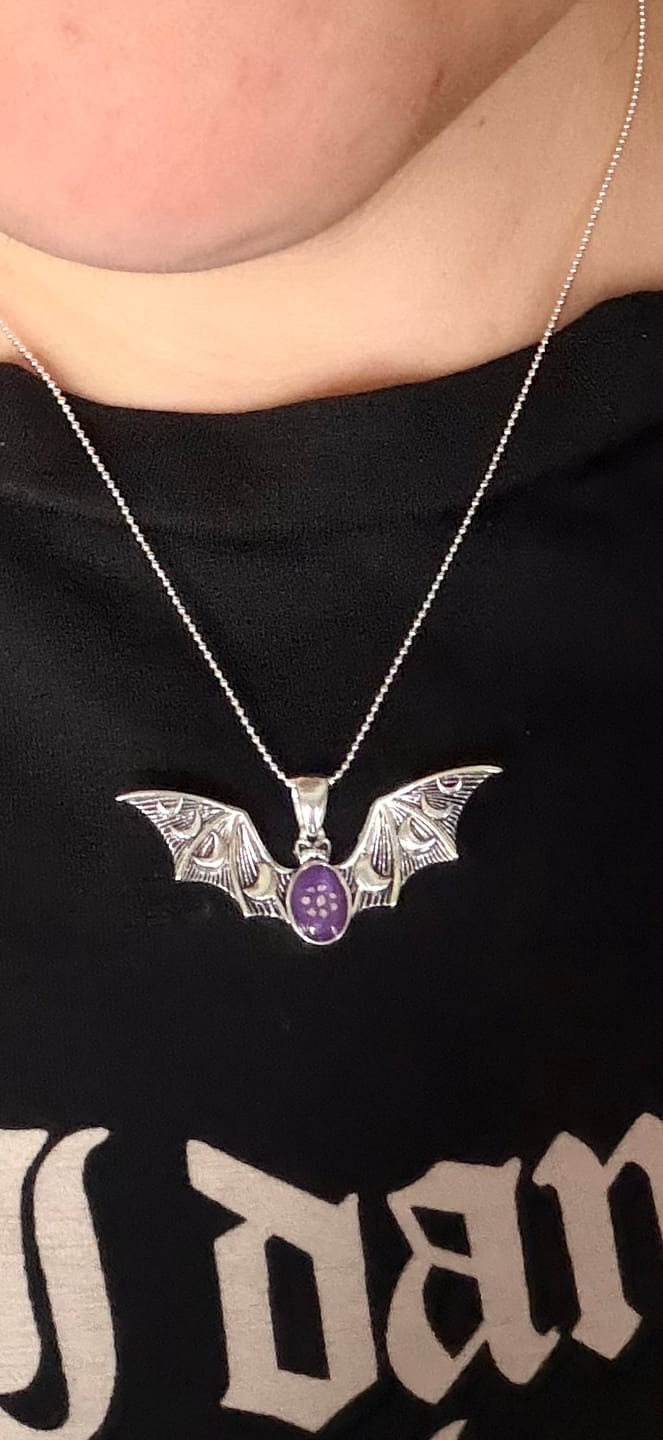 Customer photo review of Wings of Twilight Bat Pendant
