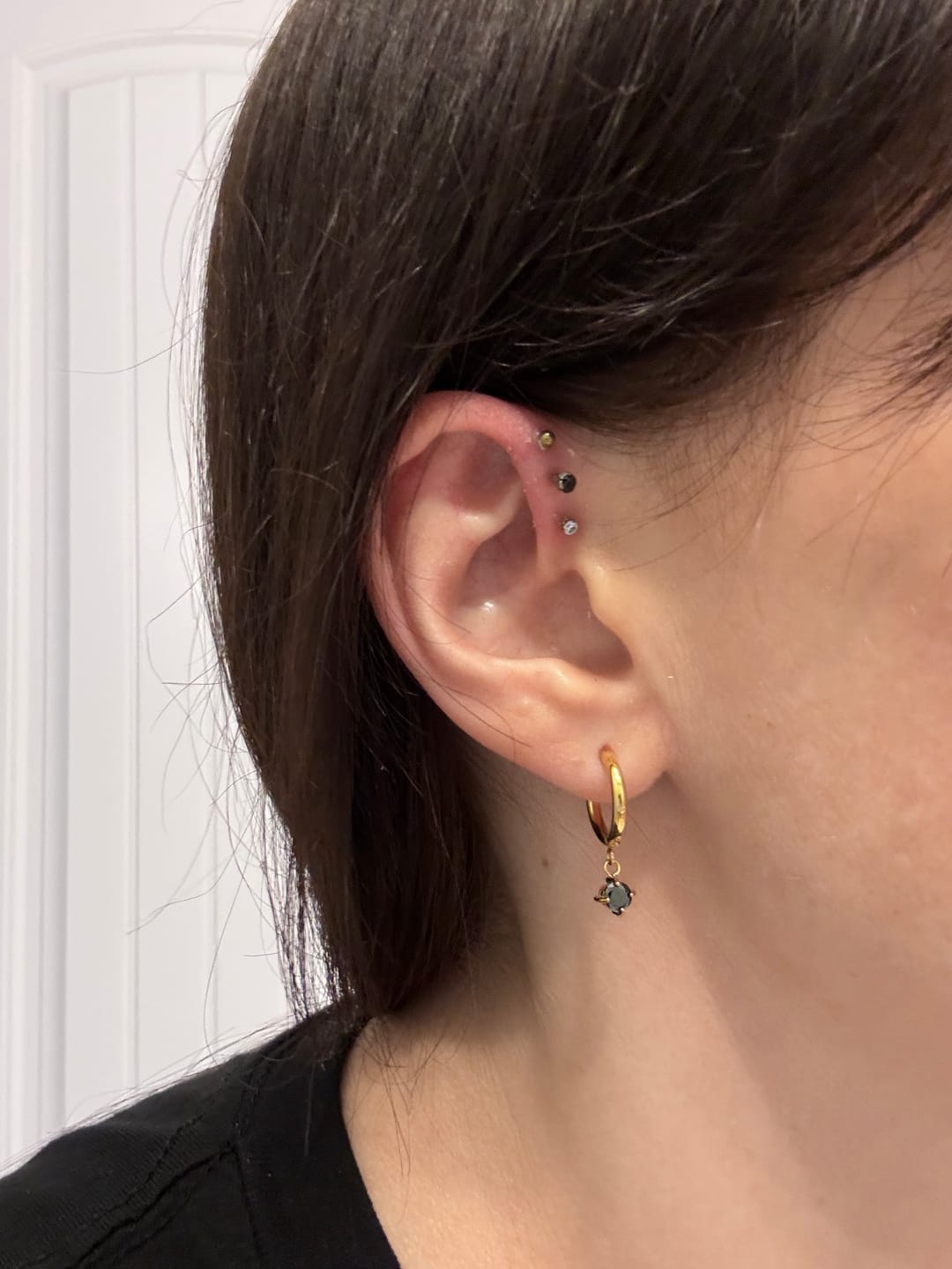 Customer photo review of Maison Crystal Drop Hoop Earrings