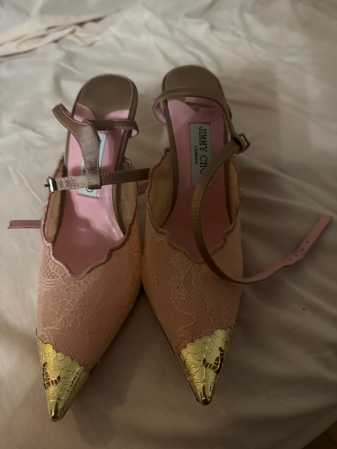 Customer photo review of Jimmy Choo 2026 Faiz 100 Pump Pink Gold  Lace Metallic 629905
