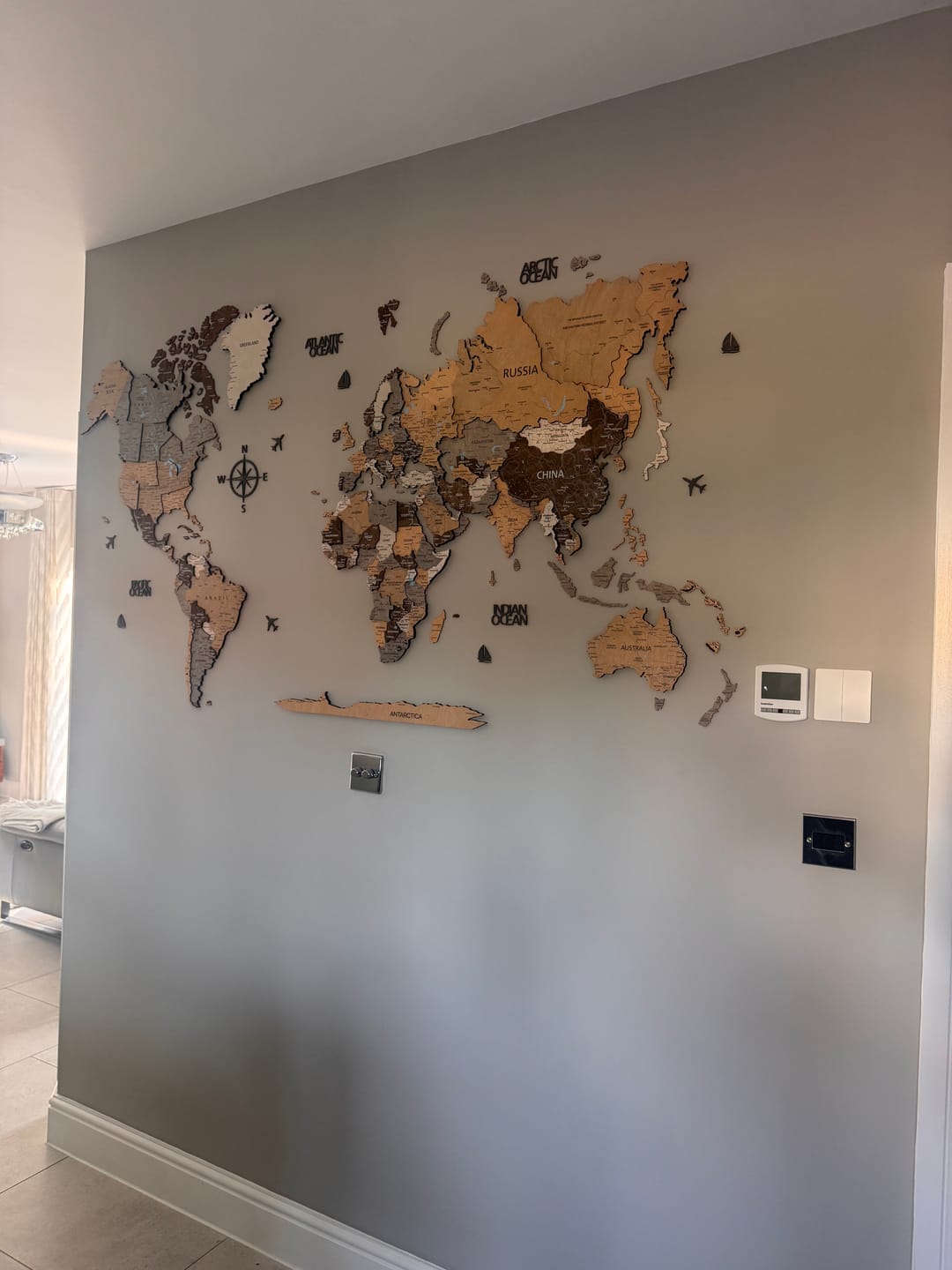 Customer photo review of Wood World Map - Light Walnut Colors