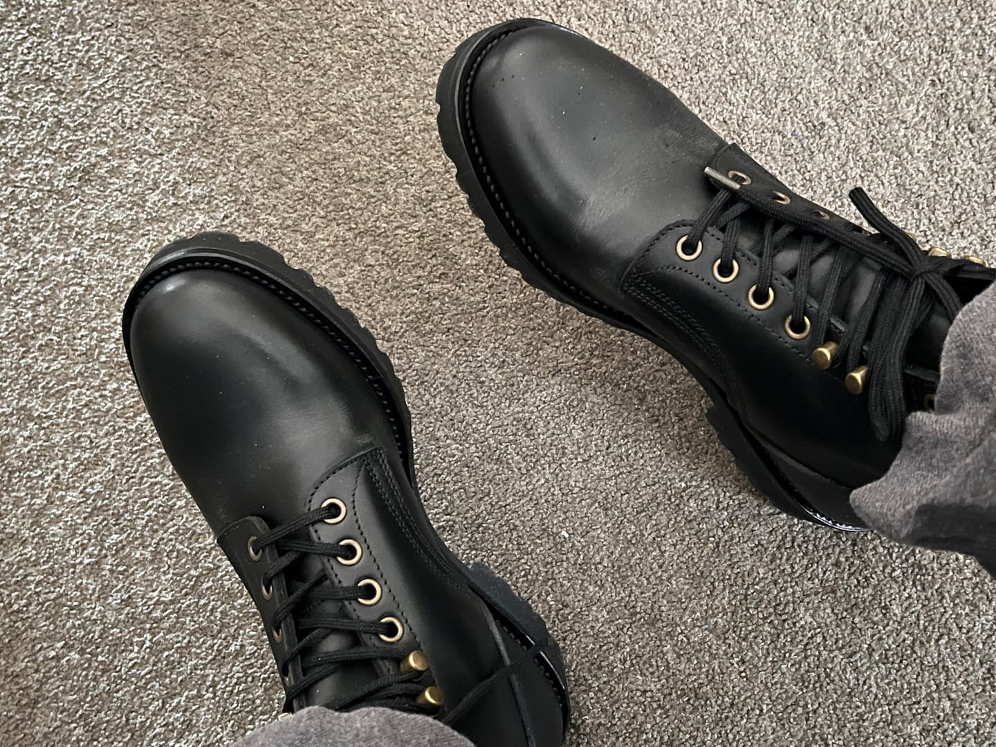Customer photo review of Almond Plain Toe Logging Boot  -luosjiet®boots - Black TeaCore Full Grain Cowhide
