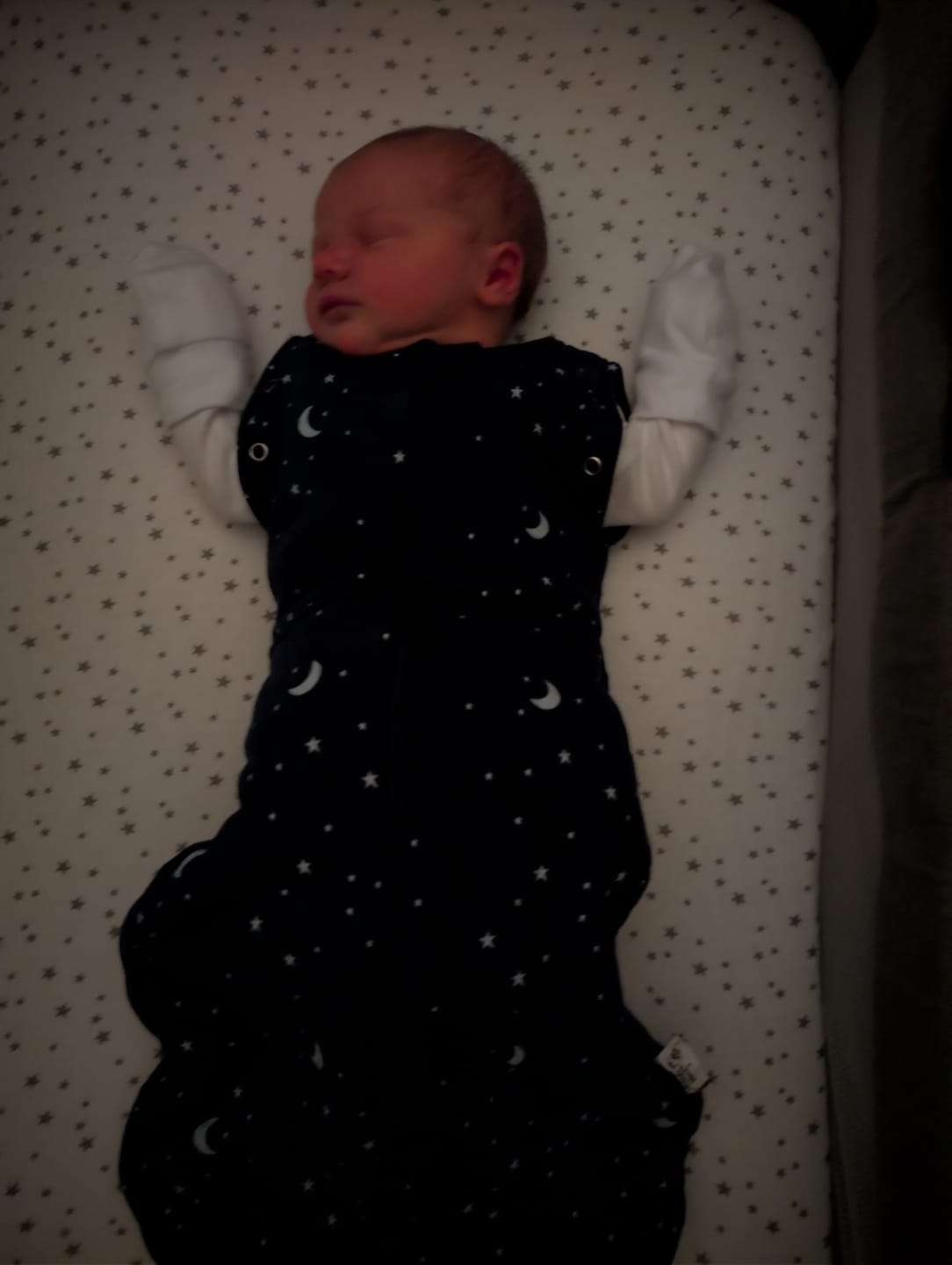 Customer photo review of sleep swaddle bag  blue moon and stars | Newborn | 2.5 Tog