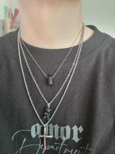 Customer photo review of Obsidian Necklace - Hexagon Pendant