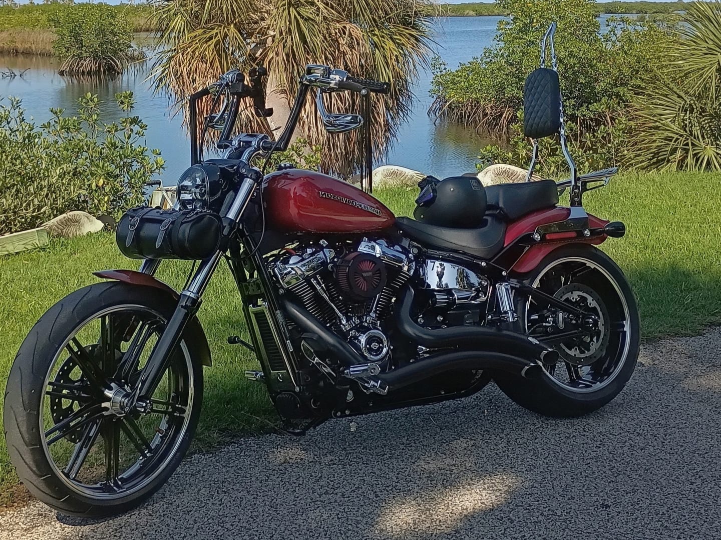 Customer photo review of Viking Iron Born Diamond Stitch Leather Tall Motorcycle Sissy Bar Pad for Harley Davidson