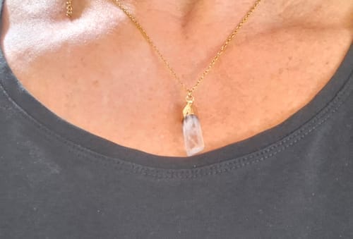 Customer photo review of Clear Quartz Necklace - Gold Leaf Chain