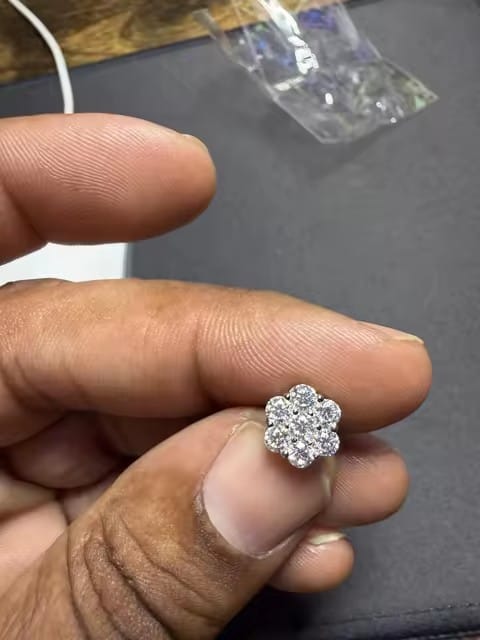 Customer photo review of VVS Moissanite Cluster Flower Stud Earrings 8MM-15MM Screw Back Hip Hop