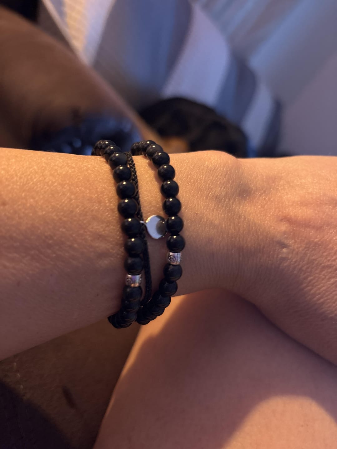 Customer photo review of Obsidian Bracelet - Pearls