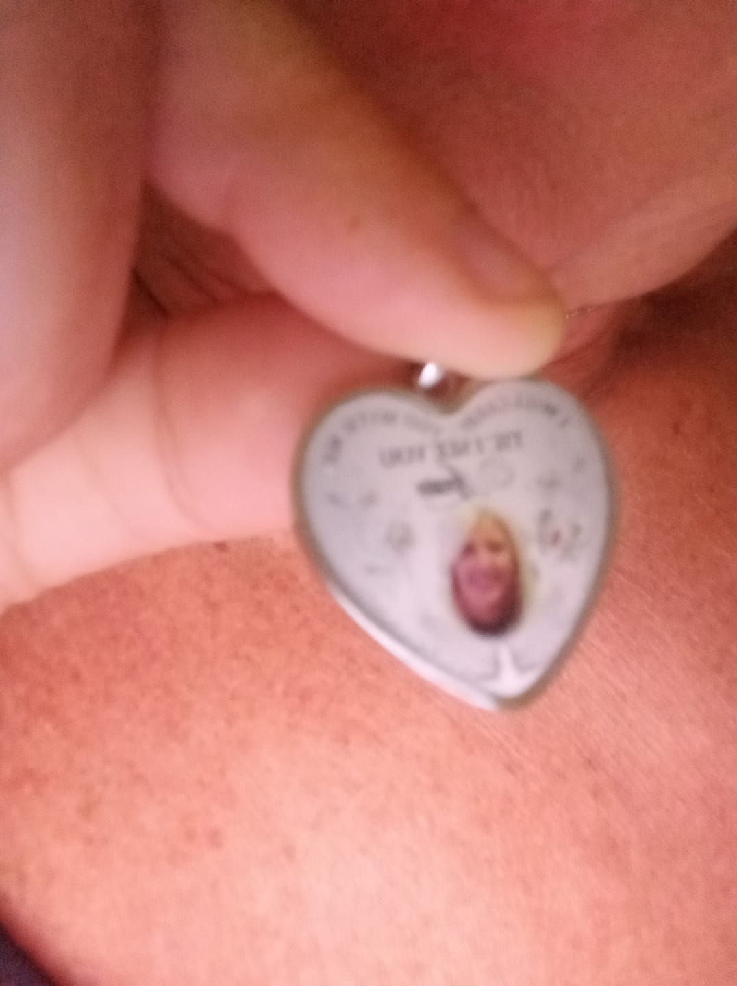 Customer photo review of Custom Photo Memorial Necklace/Keychain "I Will Carry You With Me” - N001