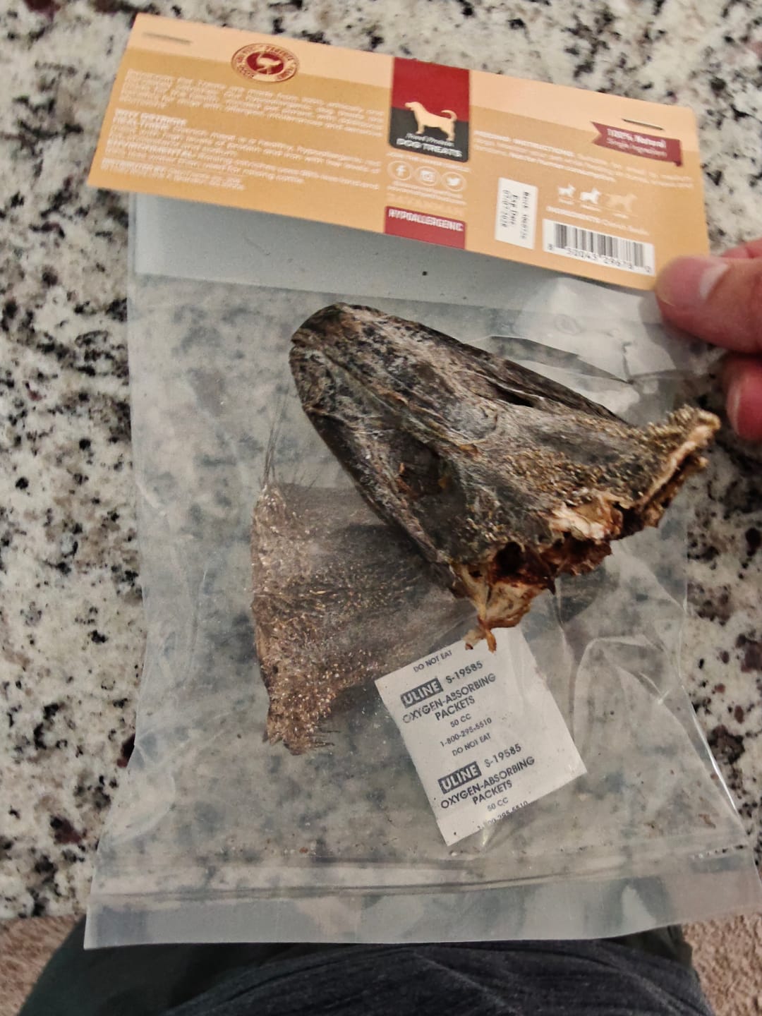 Customer photo review of Crunchy Ostrich Beak: The Light & Airy, All-Natural Treat for Small to Medium Dogs - 2 Pack