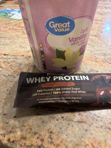 Customer photo review of Whey Protein Powder - Single Serving Sample Stick Packs