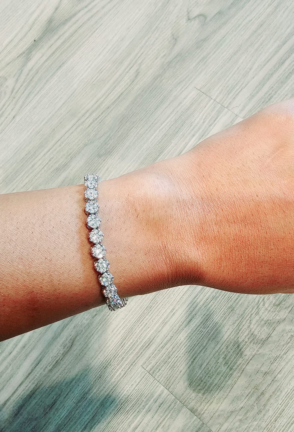 Customer photo review of Ally 18k White Gold Plated Tennis Bracelet with Simulated Diamond Crystals