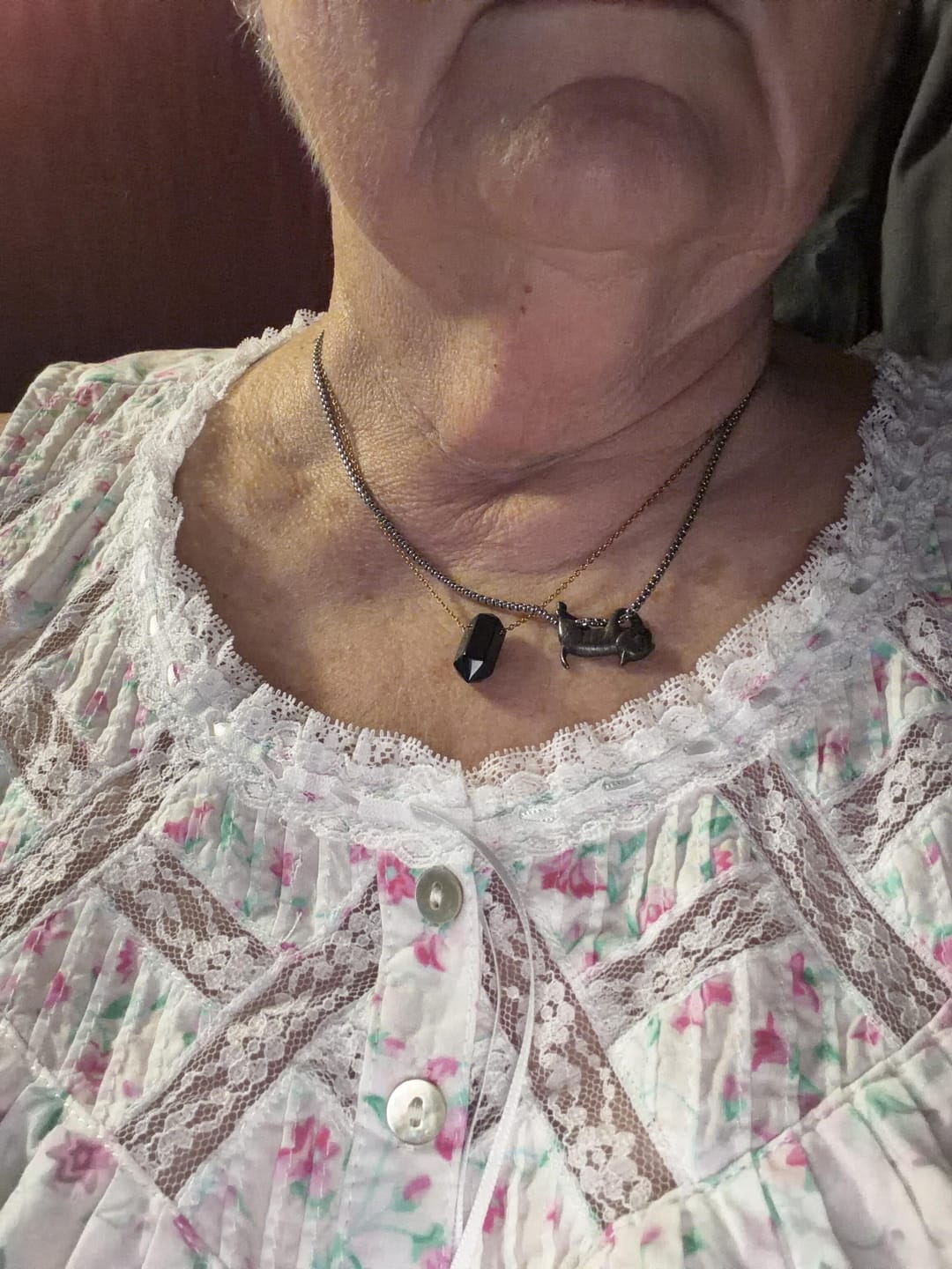 Customer photo review of Obsidian Necklace - Hexagon Pendant