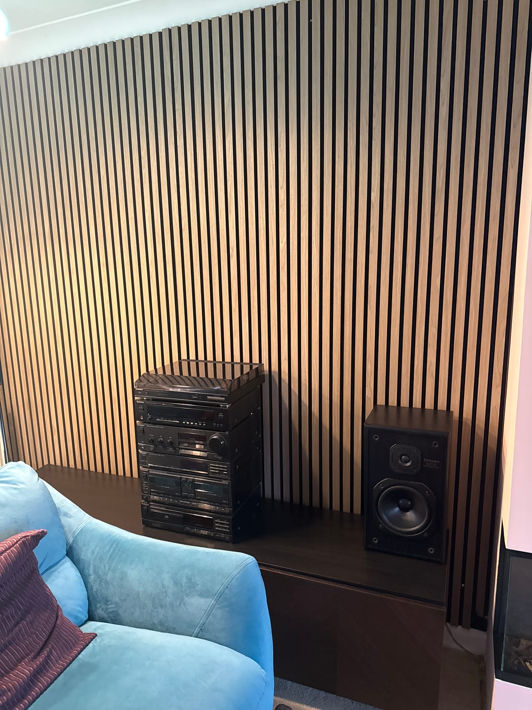 Customer photo review of SlatWall Acoustic Walnut Slatted Wall Panel