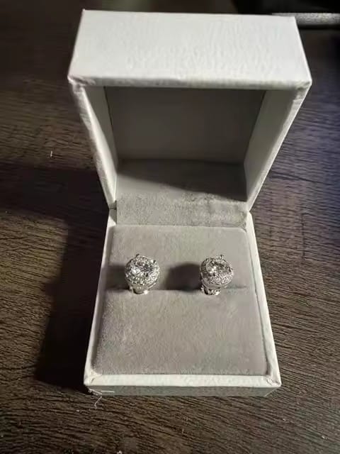 Customer photo review of Screw Back S925 4MM to 10MM Halo Moissanite Diamond Style Earrings With VVS Moissanite