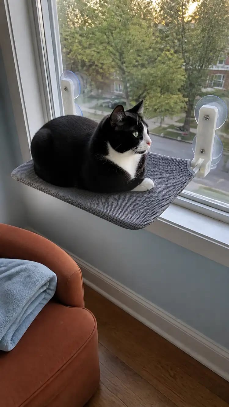 Customer photo review of Secure & Stylish Cat Window Perch Hammock