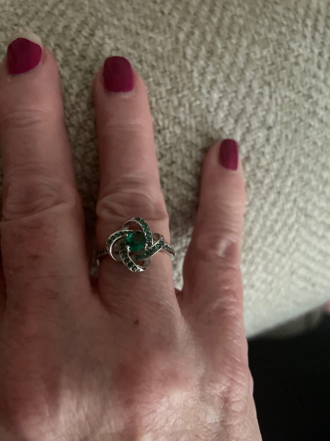 Customer photo review of Celtic Knot™ Ring — 18K White Gold | Emerald