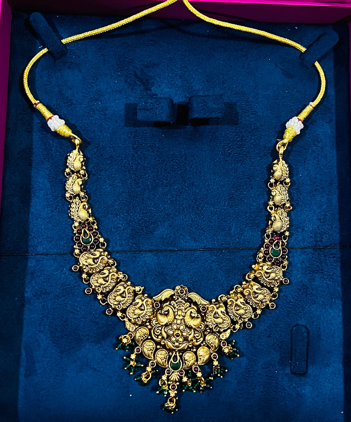 Customer photo review of Antique Gold Plated Peacock Motif Accent 925 Sterling Silver Green Bead Drop Necklace for Women