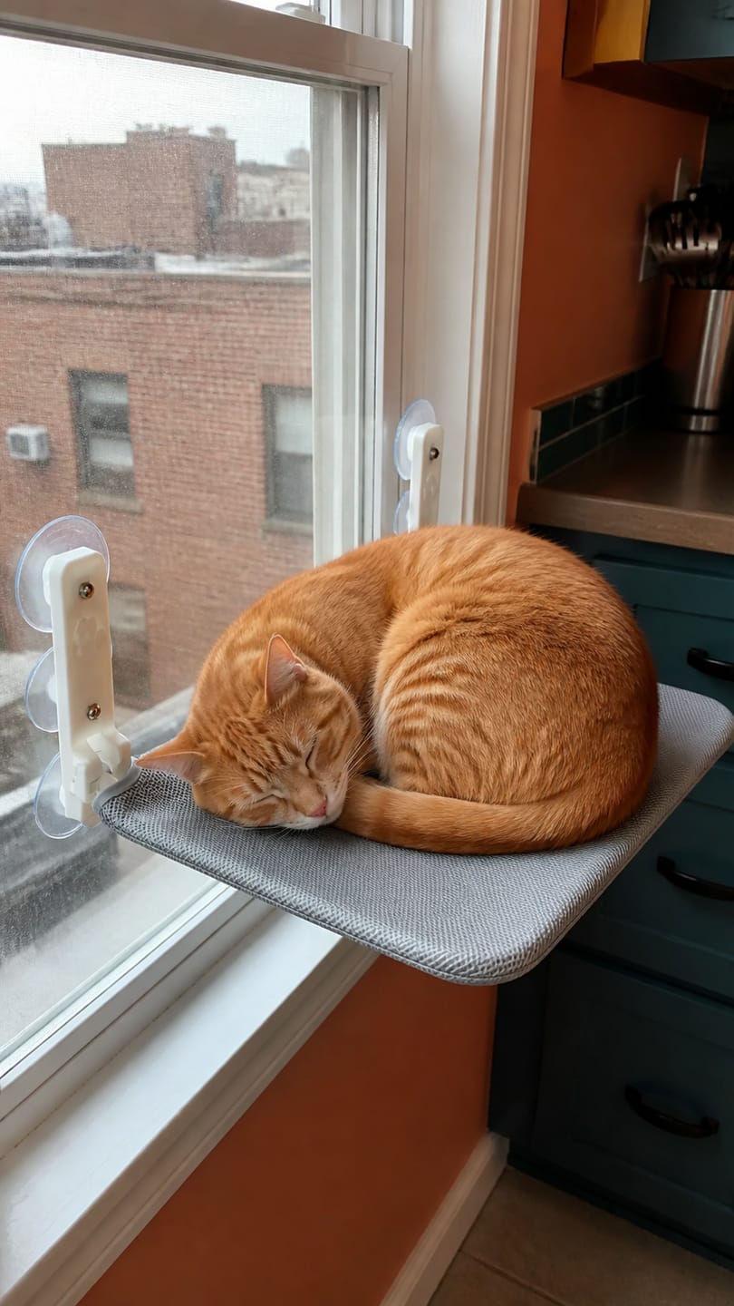 Customer photo review of Secure & Stylish Cat Window Perch Hammock