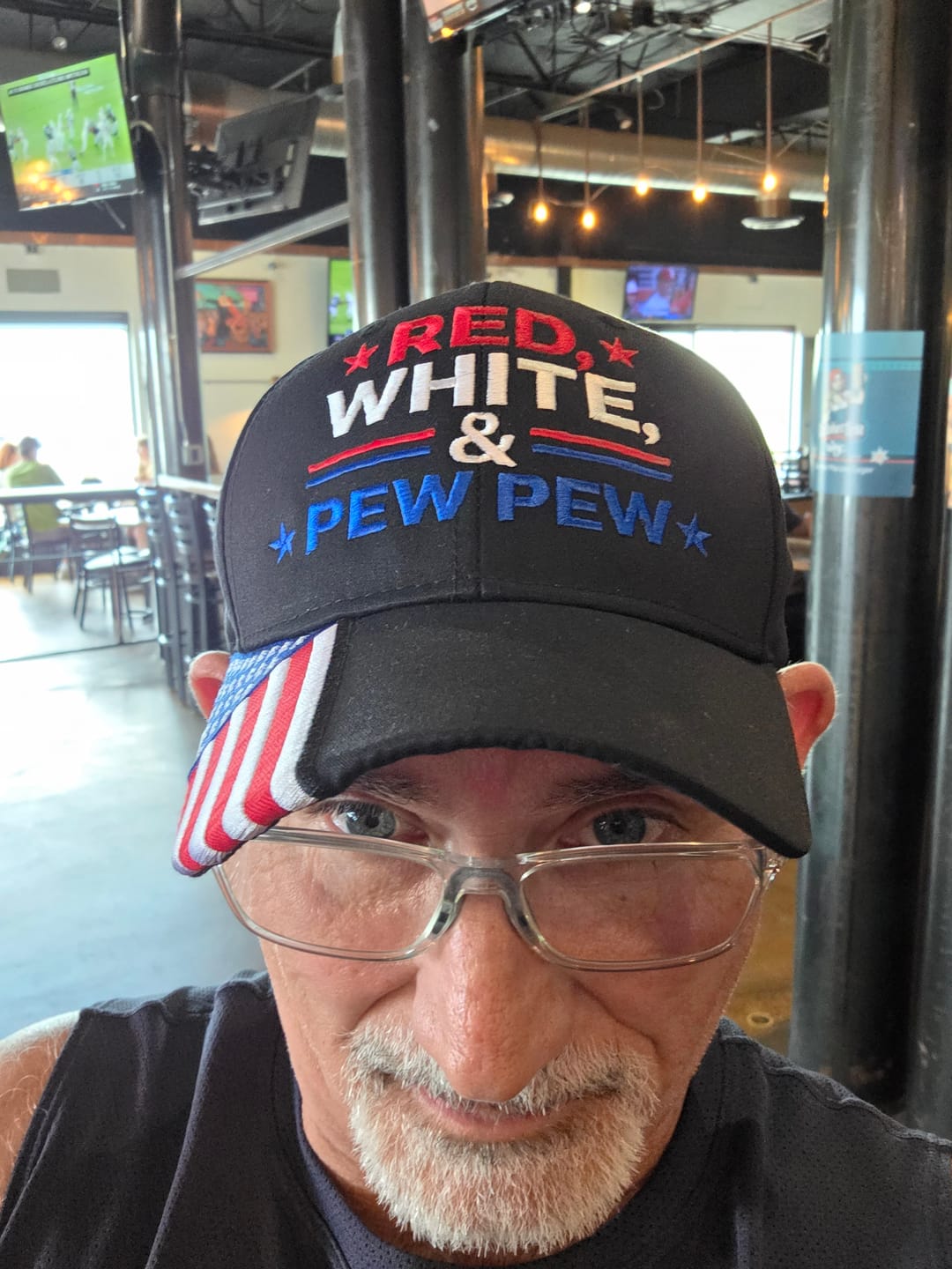 Customer photo review of Red White & Pew Pew Embroidered Hat