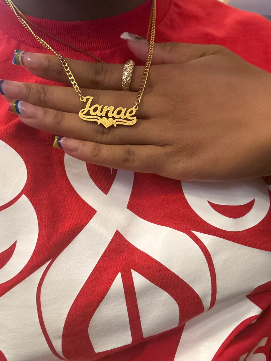 Customer photo review of Diamond Cut Love Heart Name Necklace