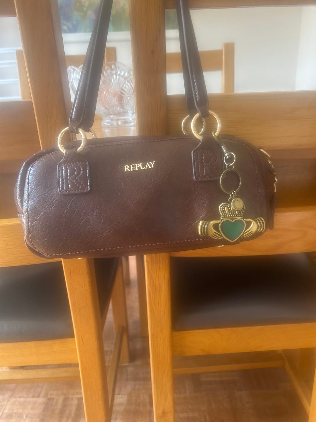Customer photo review of Gold Claddagh Harp Bag Charm | Maple Moon