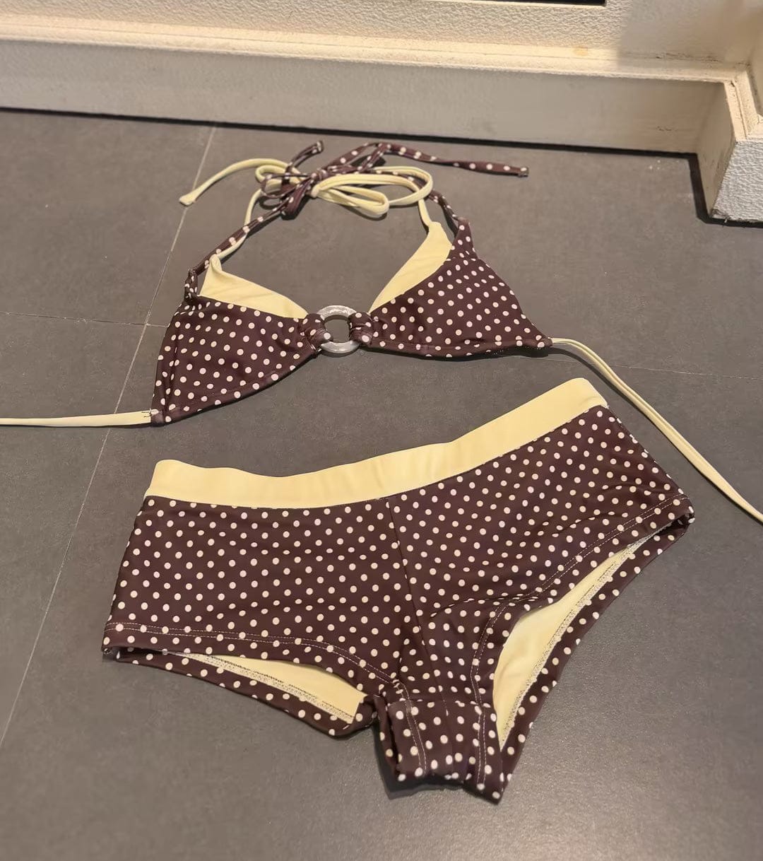 Customer photo review of Seamolly Contrast Color Polka Dot Print O Ring Double Layer Bikini Set