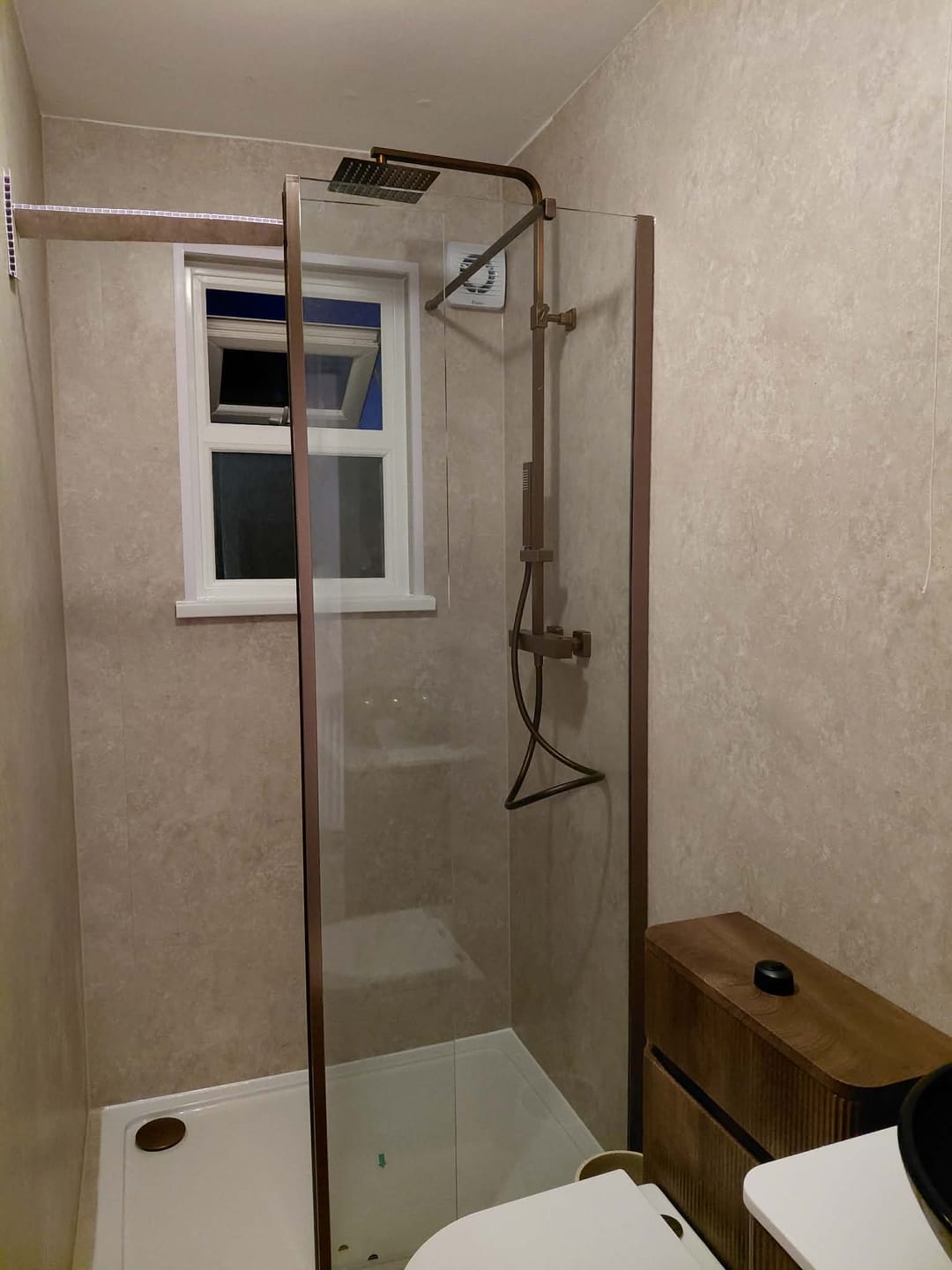 Customer photo review of Premium Beige Concrete Matt Shower Wall Panel - 1M x 2.4M