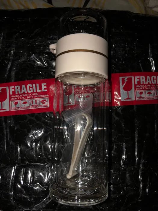 Customer photo review of Double-Walled Glass Water Bottle with Tea Infuser - PureBrew