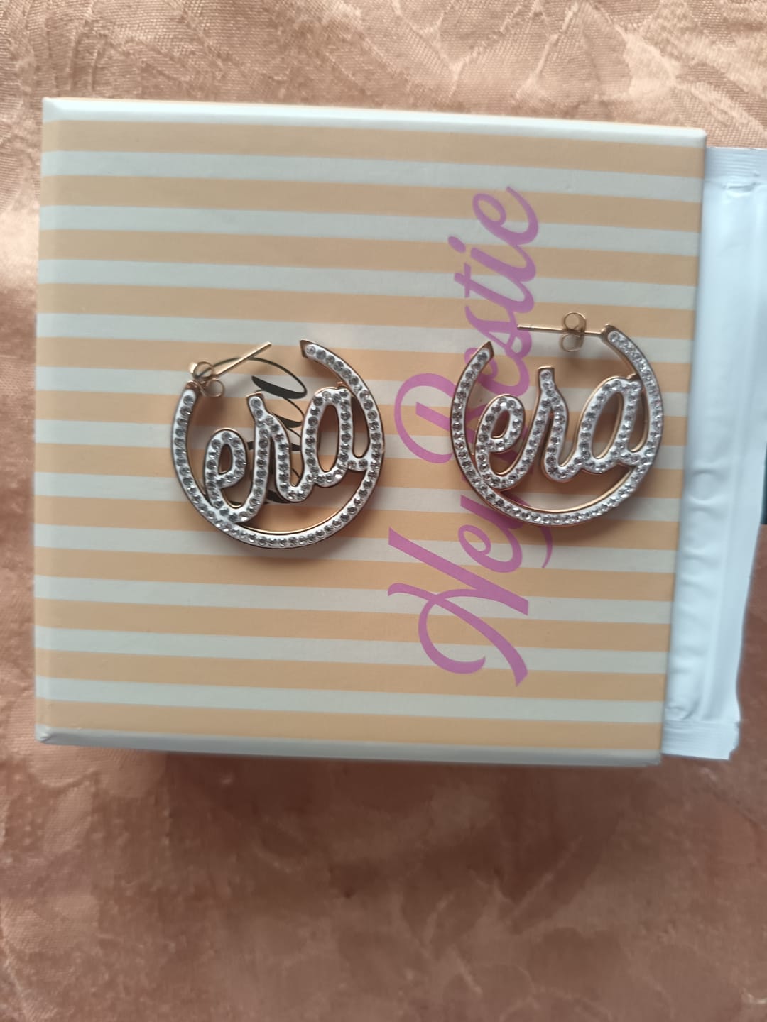 Customer photo review of Gold Luxe Mini Logo Hoops