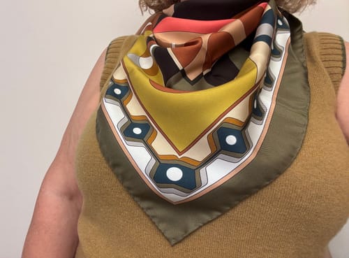Customer photo review of Brand New Italian Olive Green Swirl Design Silk Scarf
