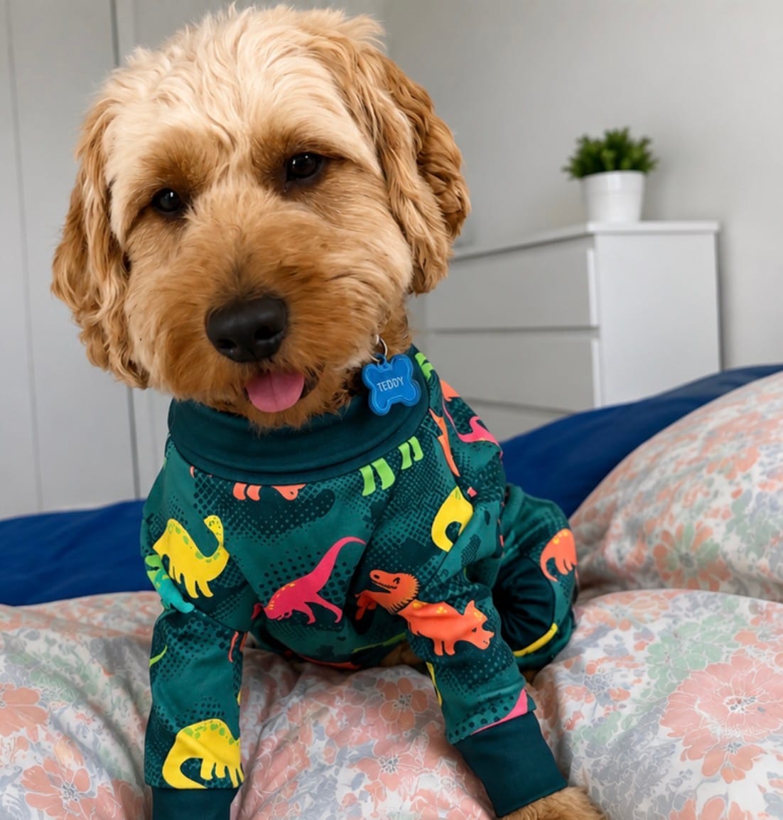Customer photo review of Dog Pajama - Dinosaurs