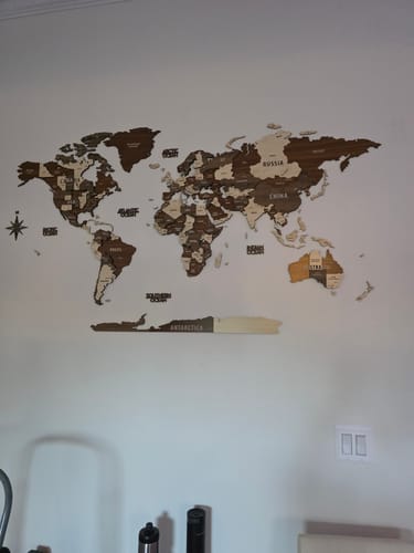 Customer photo review of Wooden World Map Wall Art - 3d Wood Push Pin Maps, Multicolor