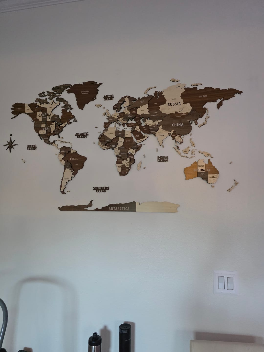 Customer photo review of Wooden World Map Wall Art - 3d Wood Push Pin Maps, Multicolor