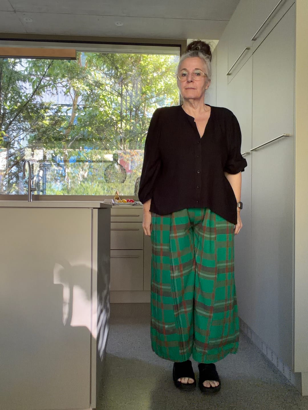Customer photo review of Plus Size Women Summer Loose Plaid Wide-Leg Pants