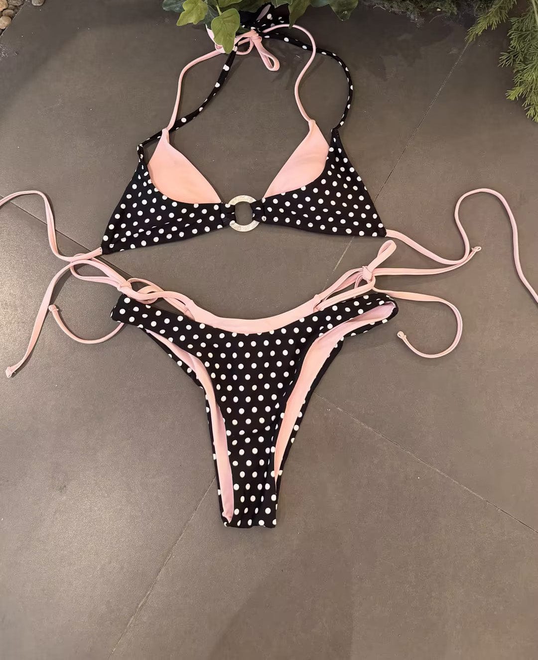 Customer photo review of Seamolly Contrast Color Polka Dot Print O Ring Double Layer Bikini Set