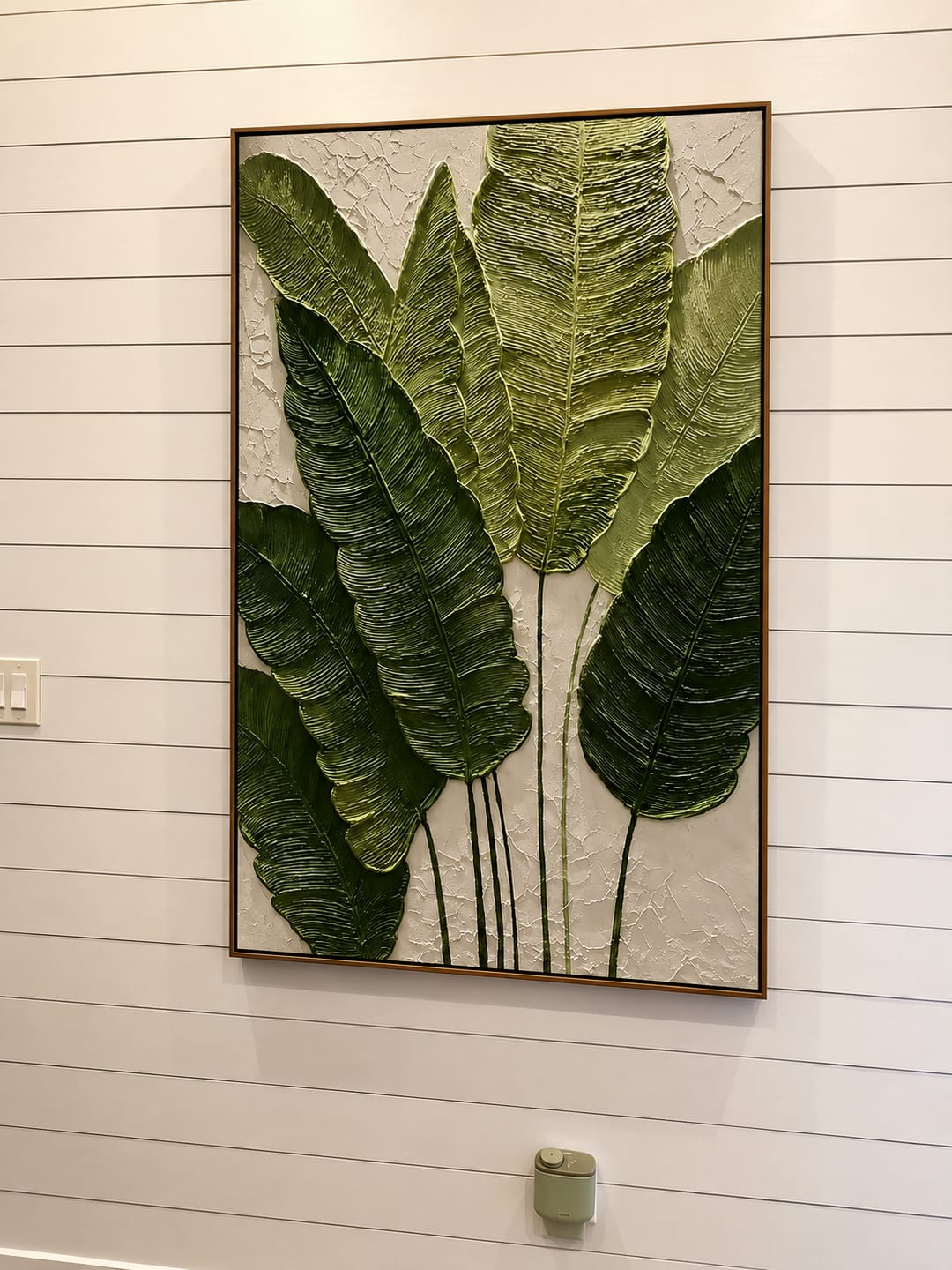 Customer photo review of "Verdant Echoes" – Modern Tropical Green Leaf Textured Acrylic Painting