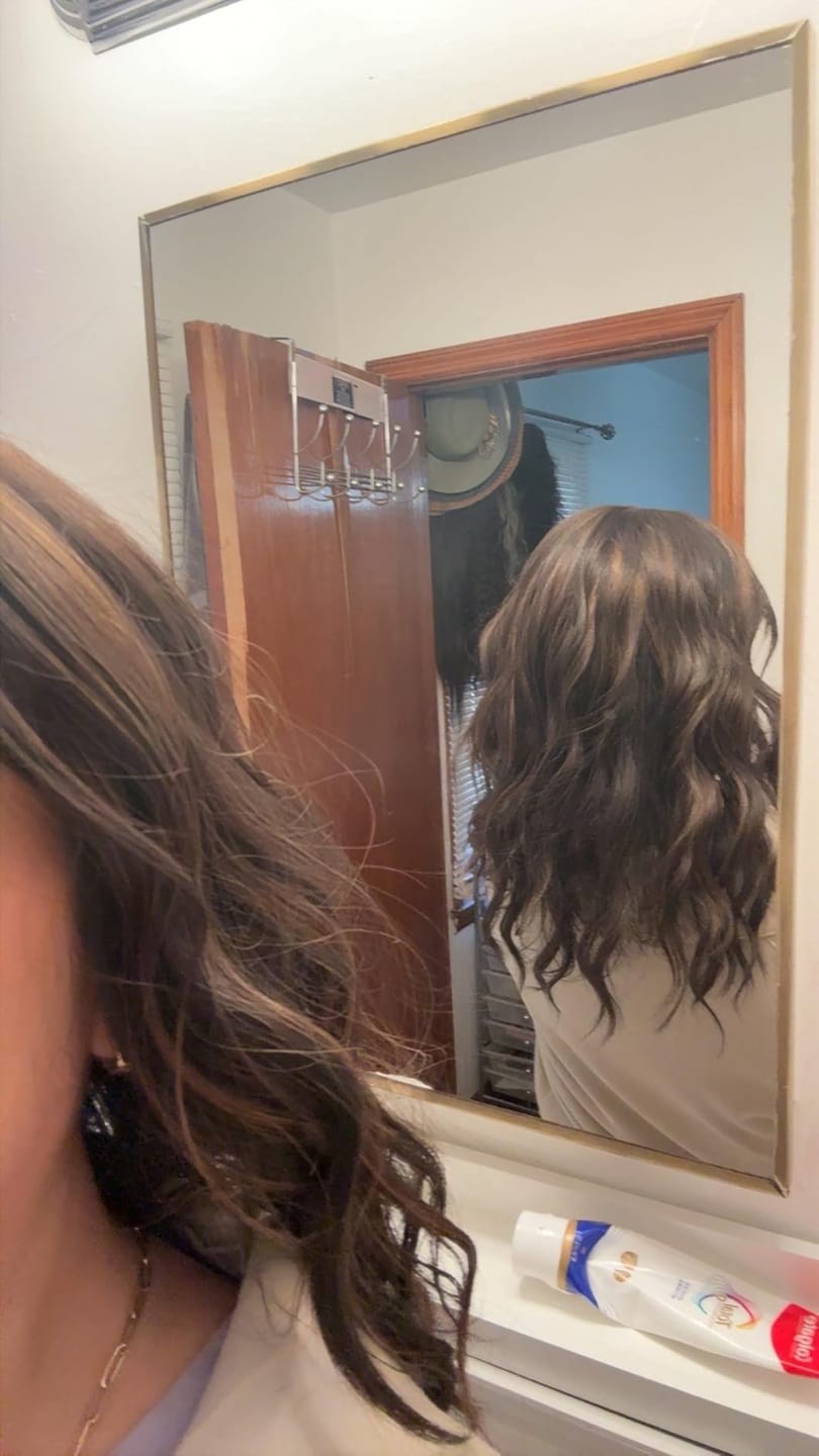 Customer photo review of Clip On Virgin Human Hair Topper  For Thin Hair Balayage Dark Brown Color #2/8/2 |Youngsee