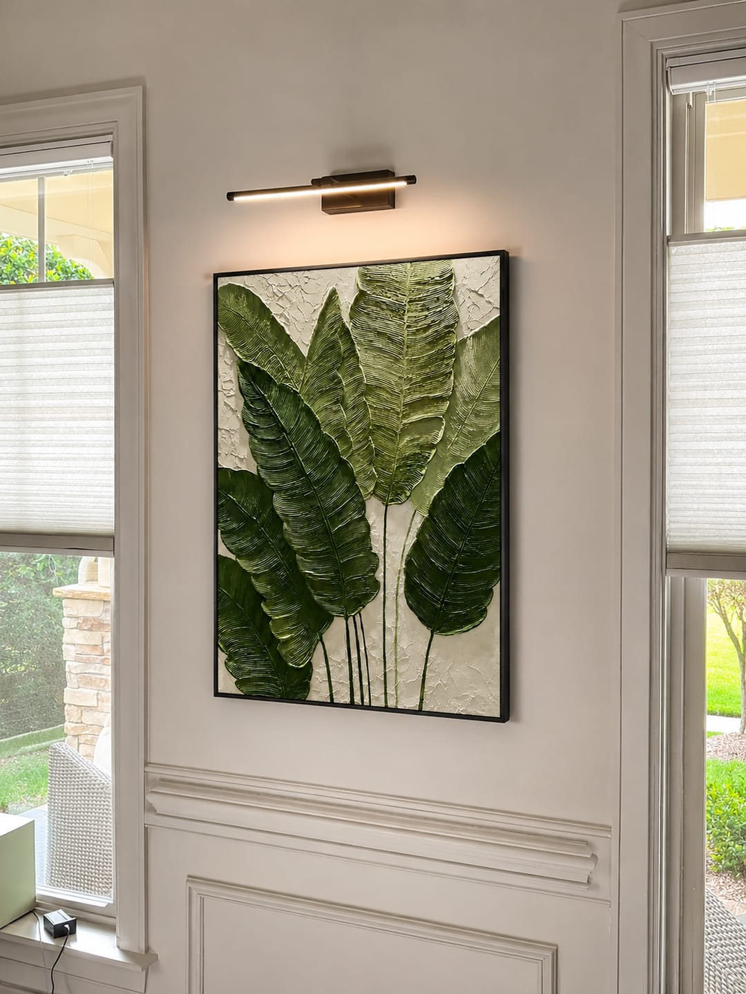 Customer photo review of "Verdant Echoes" – Modern Tropical Green Leaf Textured Acrylic Painting