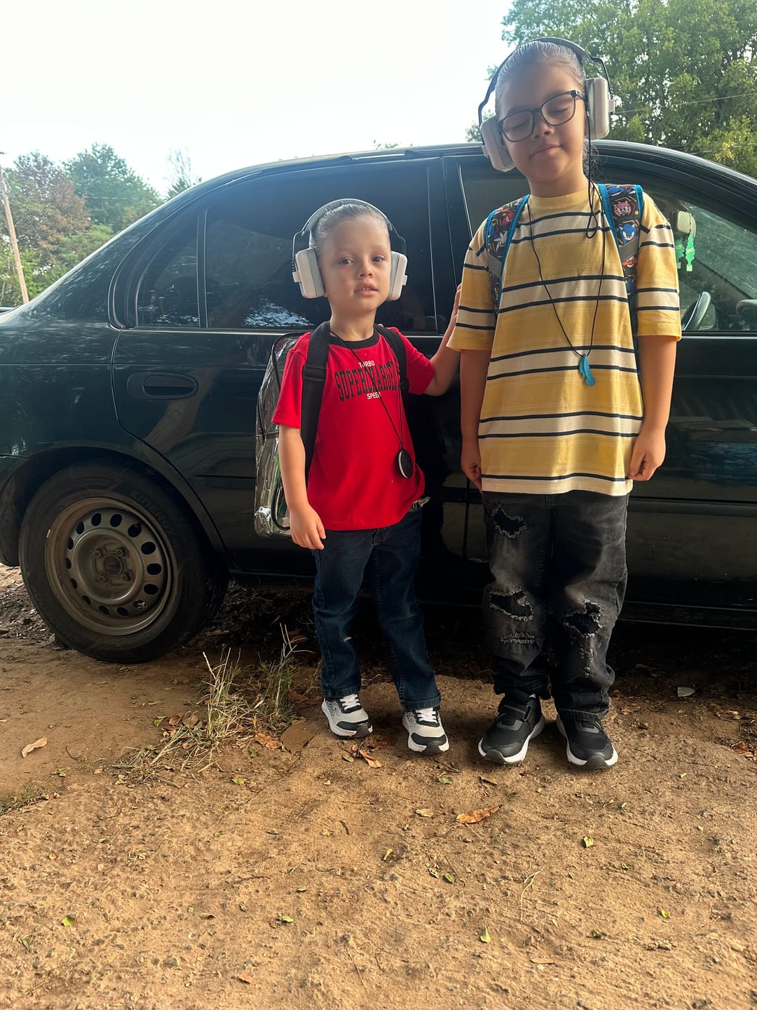 Customer photo review of Decibel Defense Kids Earmuffs in Blue