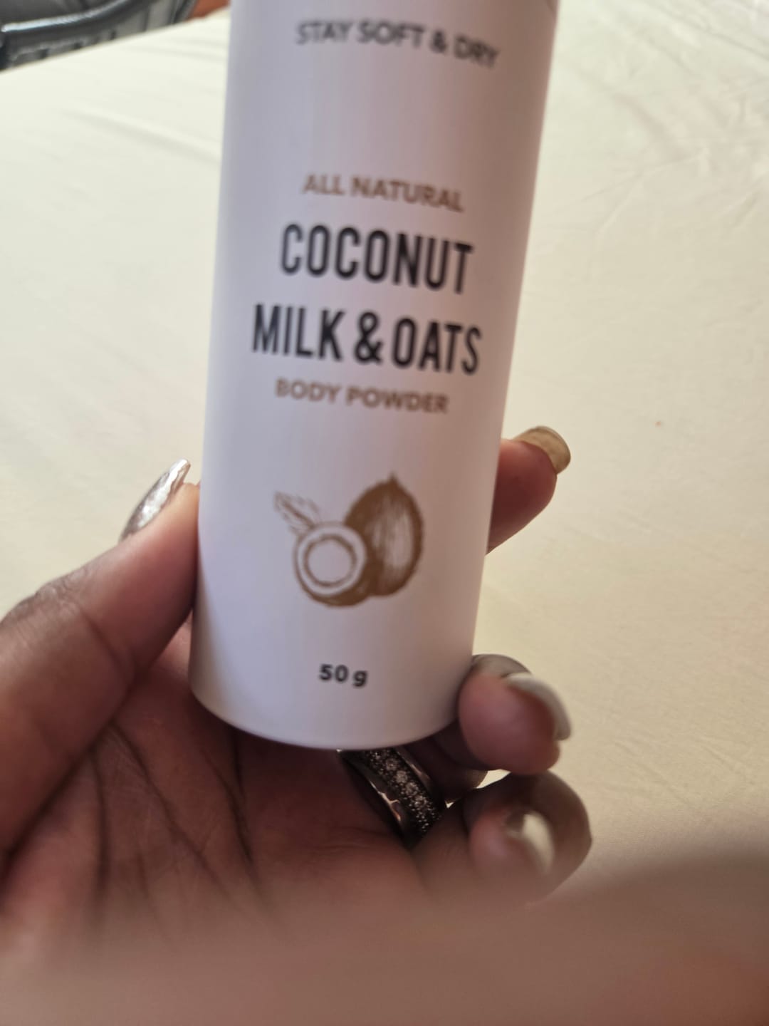 Customer photo review of Talc-Free Coconut Milk & Oats Body Powder