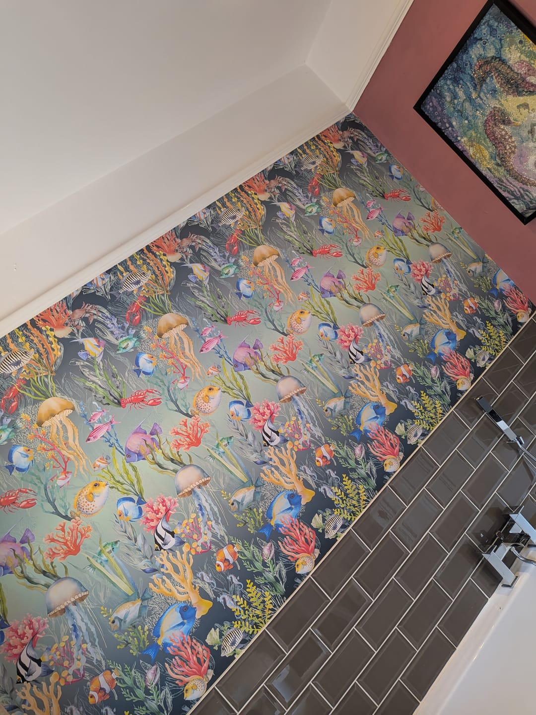 Customer photo review of Nautilus Blue - Blue Turquoise Underwater Fish Wallpaper Mural